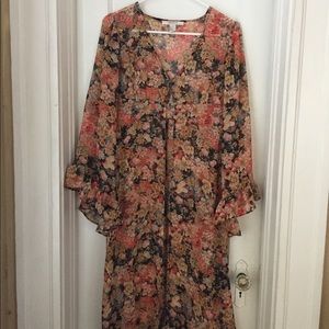 Long floral duster kimono with flutter sleeves